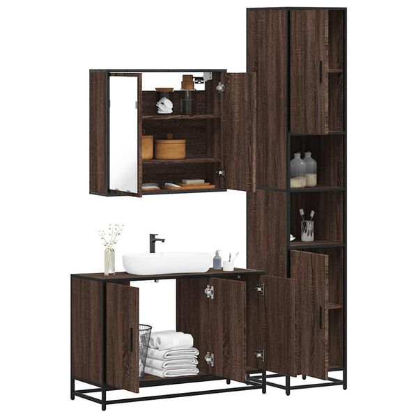 vidaXL Bathroom Furniture Set Brown oak Engineered wood, metal, glass