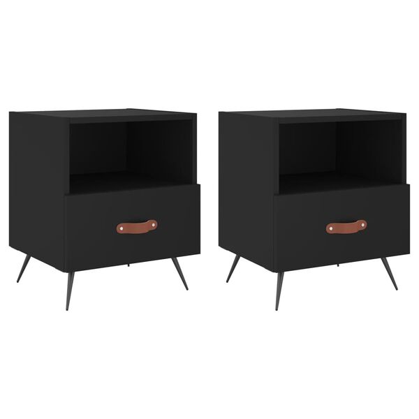 vidaXL Bedside Cabinet Set of 2 Black Engineered wood, iron Medium