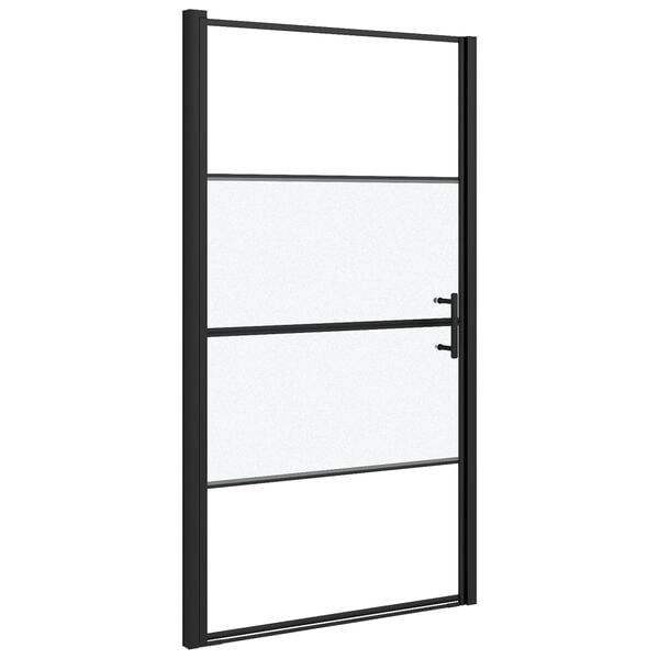 vidaXL Shower Door 39.4"x70.1" Half Frosted Tempered Glass Black
