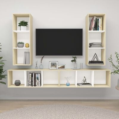 vidaXL Wall-mounted TV Stands 4 pcs White and Sonoma Oak Engineered Wood
