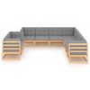 vidaXL Garden Lounge Set Natural wood, Grey cushions