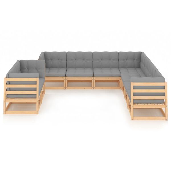 vidaXL Garden Lounge Set Natural wood, Grey cushions