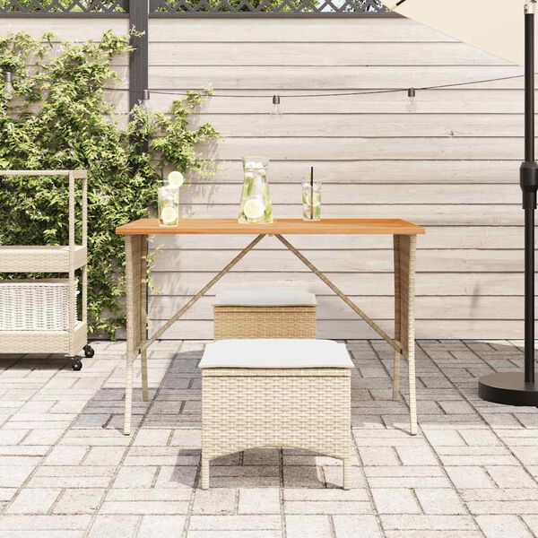vidaXL 3 Piece Patio Dining Set with Cushions Beige Poly Rattan