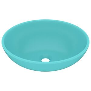 vidaXL Luxury Basin Oval-shaped Matt Light Green 15.7x13.0" Ceramic