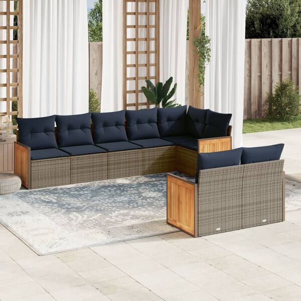 vidaXL 8 Piece Patio Sofa Set with Cushions Gray Poly Rattan