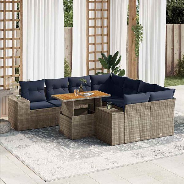 vidaXL 9 Piece Patio Sofa Set with Cushions Gray Poly Rattan
