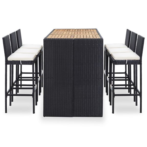vidaXL Garden Bar Set Black (Rattan), Cream (Cushions)