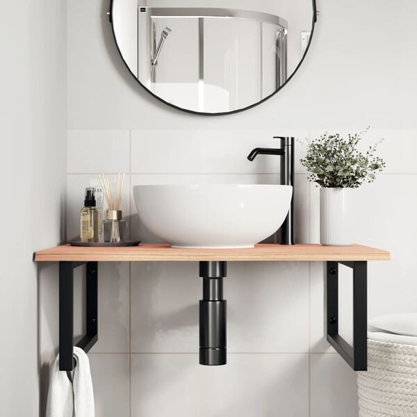 vidaXL Basin Shelf Wall Mounted Steel and Solid Wood Oak
