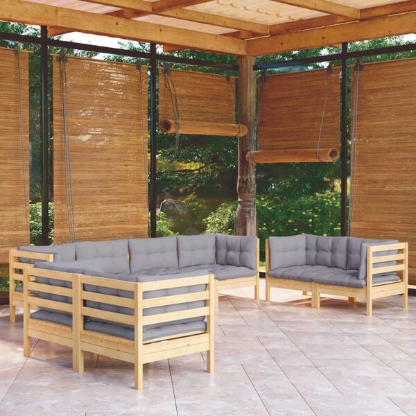 vidaXL Garden Lounge Set Grey Solid pine wood, fabric (100% polyester)