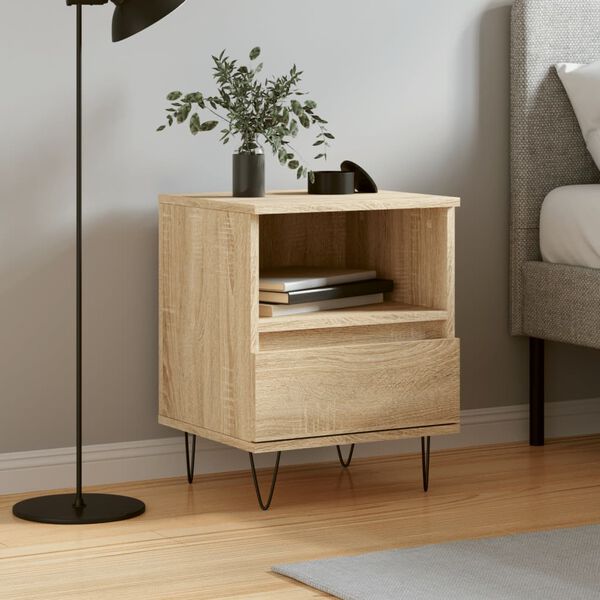 vidaXL Nightstand Sonoma oak Engineered wood, metal Compact Nightstand