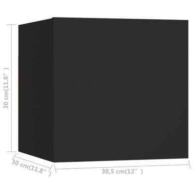 vidaXL Wall Mounted TV Stands 2 Pcs Black 12"x11.8"x11.8"