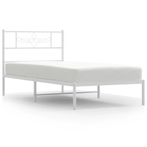 vidaXL Bed Frame White Powder-Coated Steel Single Metal Bed Frame