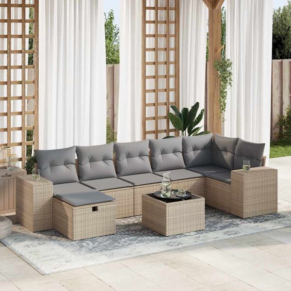 vidaXL Garden Sofa Set Beige, Light Grey PE Rattan, Powder-coated Steel