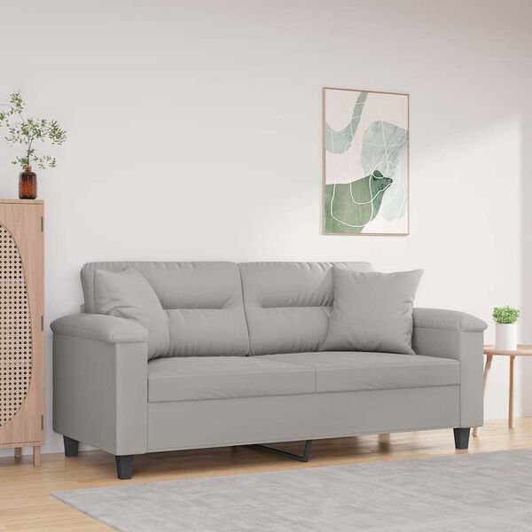 vidaXL 2-Seater Sofa with Pillows&Cushions Light Gray 55.1" Microfiber Fabric
