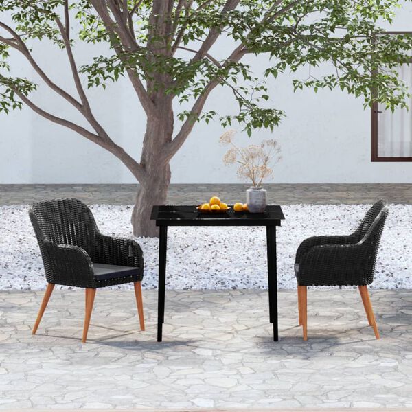 vidaXL 3 Piece Patio Dining Set with Cushions Black