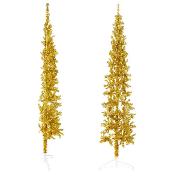 vidaXL Slim Artificial Half Christmas Tree Gold PVC Skinny