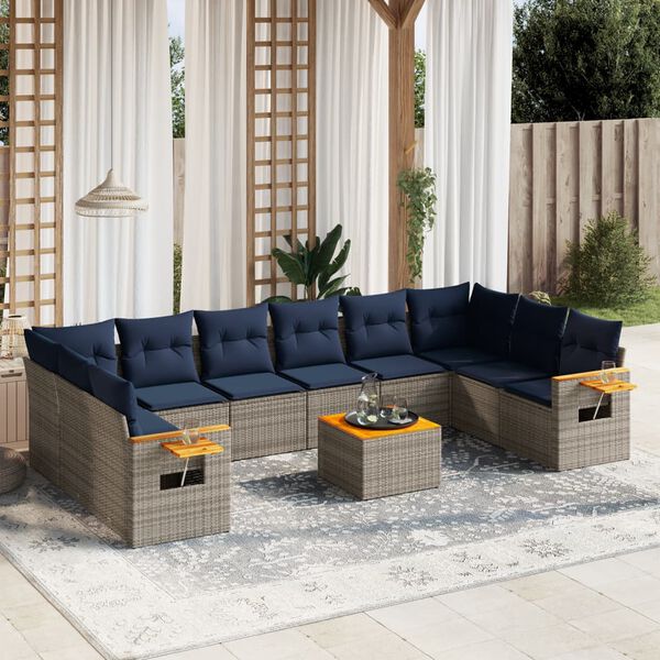 vidaXL 11 Piece Patio Sofa Set with Cushions Grey Poly Rattan (US only)