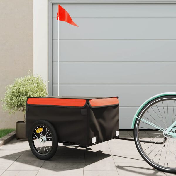vidaXL Bike Trailer Black and Orange 99.2 lb Iron