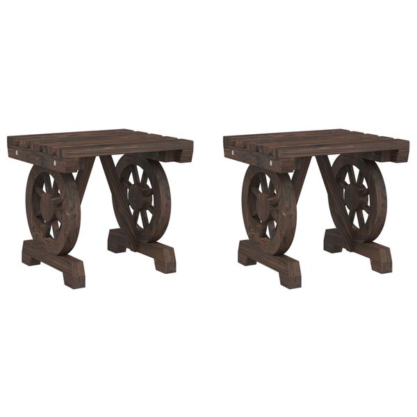vidaXL Garden Footstool Set of 2 Burnt wood tone Solid fir wood Medium