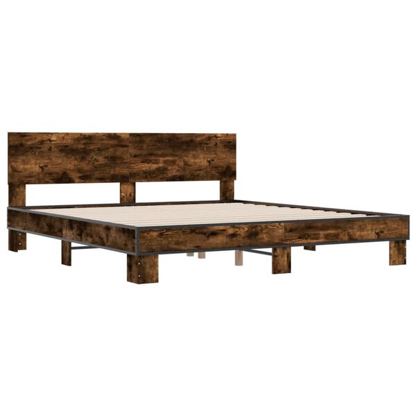 vidaXL Bed Frame Smoked Oak Engineered wood, Metal Super King Modern