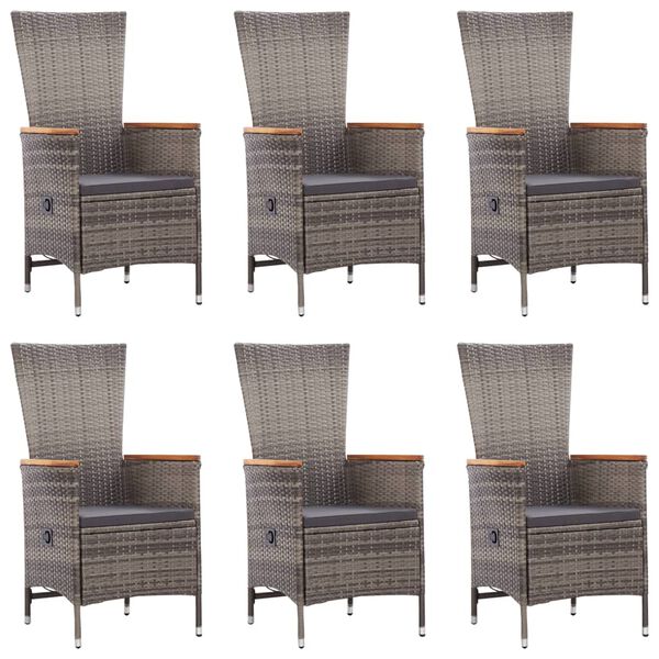 vidaXL Dining Set Grey PE rattan Large Adjustable Armrests Dining Set