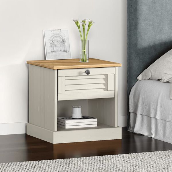 vidaXL Bedside Cabinet White Solid pine wood, engineered wood, metal