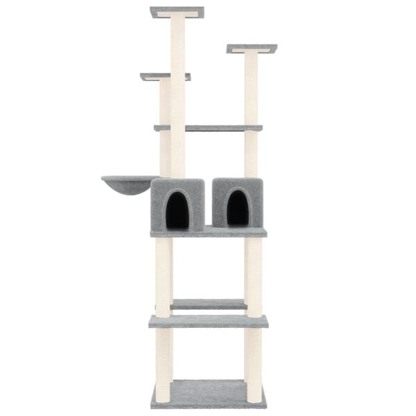 vidaXL Cat Tree Light Grey Engineered wood, plush, sisal 65.7 in Durable