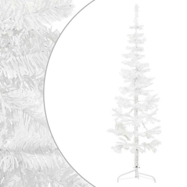vidaXL Artificial Half Christmas Tree White PVC, Steel Slim