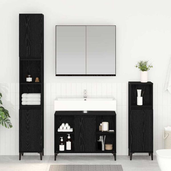 vidaXL Bathroom Furniture Set 3 pcs Black oak Engineered wood