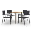 vidaXL Dining Set Black Solid Acacia wood, Powder-Coated Steel, PE Rattan