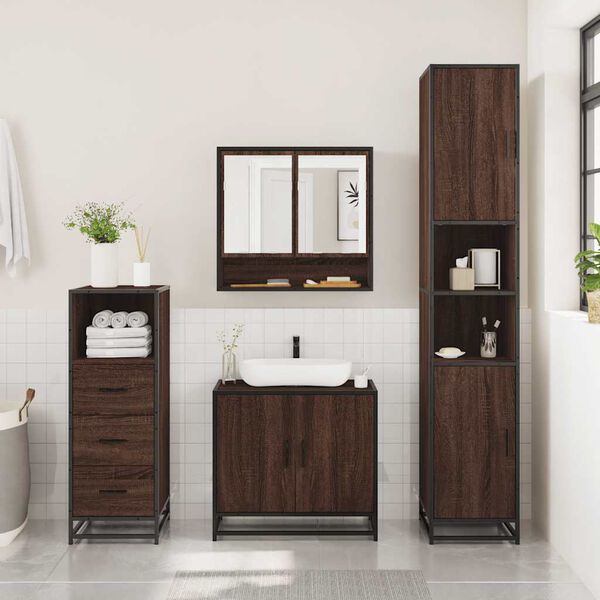 vidaXL Bathroom Furniture Set Brown Oak Engineered wood, metal, glass