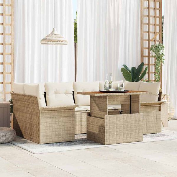 vidaXL Garden Sofa Set with Cushion 7 pcs beige and cream
