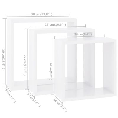 vidaXL Wall Cube Shelves 3 pcs White MDF