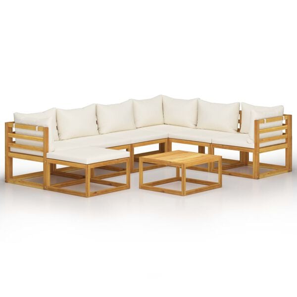 vidaXL Garden Lounge Set Cream Solid Acacia wood and fabric 8 Piece Set