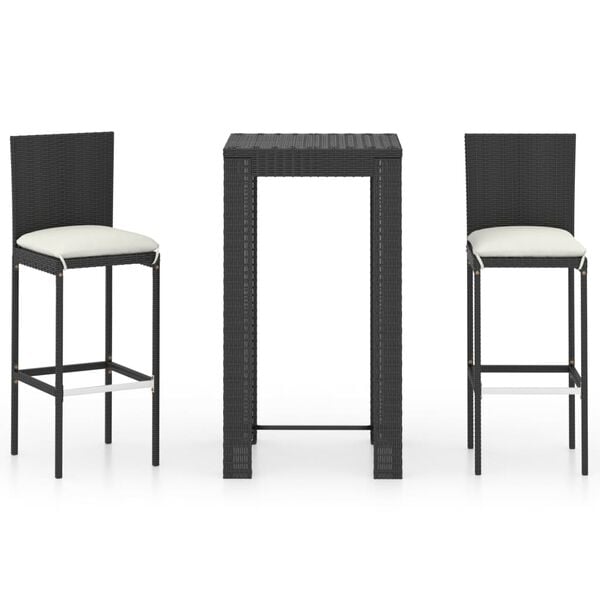 vidaXL Garden Bar Set Black PE rattan, powder-coated steel, polyester