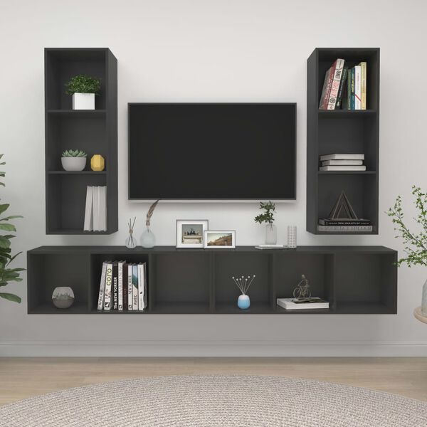 vidaXL TV Cabinet Set of 4 Grey Engineered Wood Large