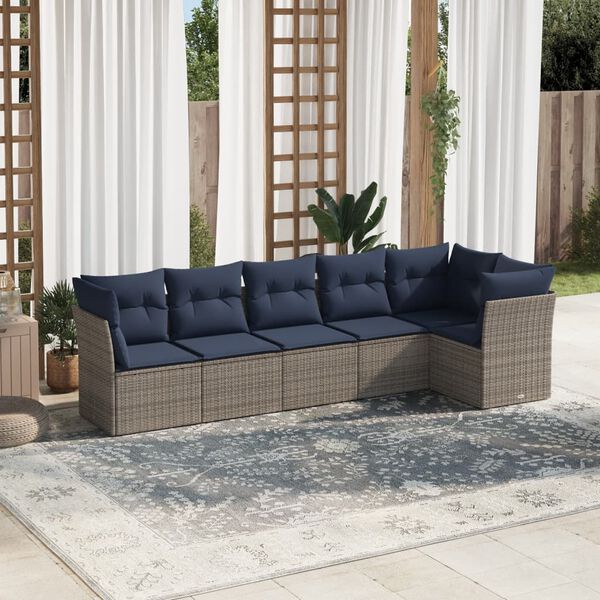 vidaXL 6 Piece Patio Sofa Set with Cushions Gray Poly Rattan