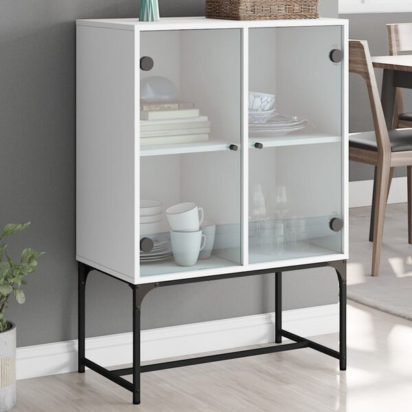 vidaXL Side Cabinet White Engineered wood, glass, steel 27.2x14.6x39.4 in