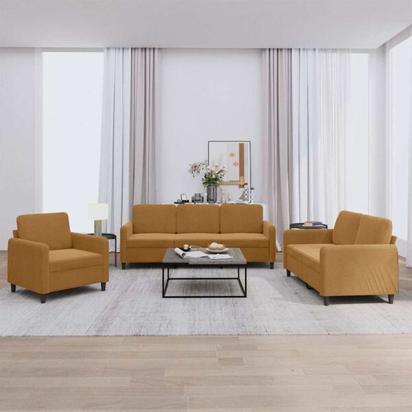 vidaXL Sofa Set Brown Velvet, Metal, Textilene, Plywood