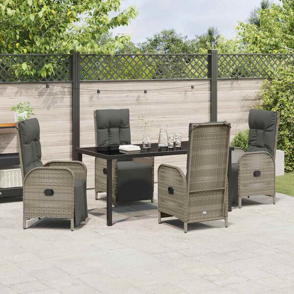 vidaXL Garden Dining Set with Cushion 5 pcs Grey Poly Rattan