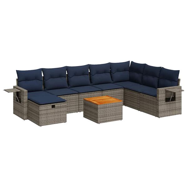 vidaXL 9 Piece Patio Sofa Set with Cushions Gray Poly Rattan
