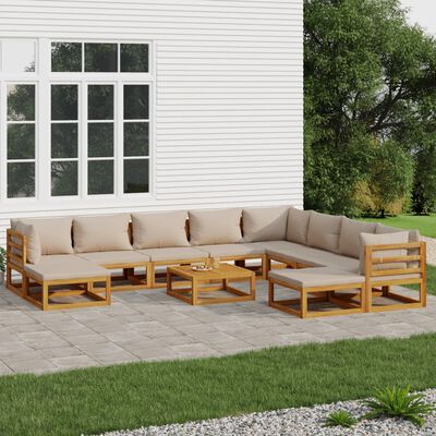 vidaXL 11 Piece Patio Lounge Set with Taupe Cushions Solid Wood