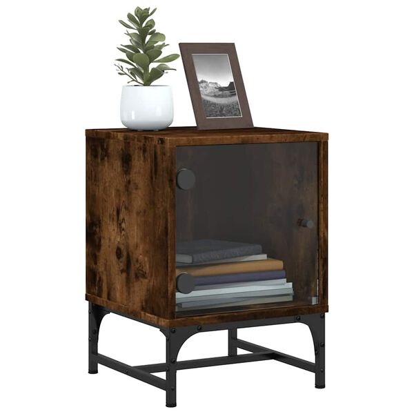 vidaXL Bedside Cabinet Smoked Oak Engineered wood, glass, steel