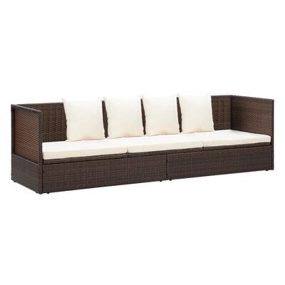 vidaXL Patio Bed with Cushion & Pillows Poly Rattan Brown