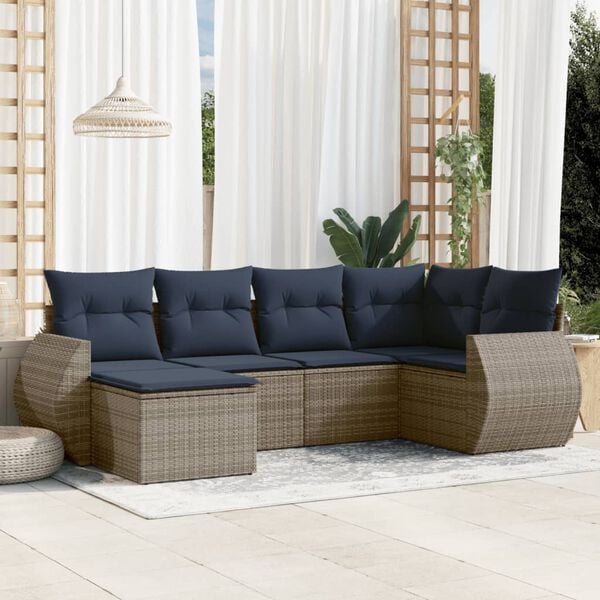 vidaXL 6 Piece Garden Sofa Set with Cushions Grey Poly Rattan