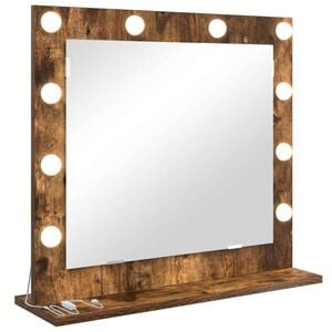 vidaXL Vanity Mirror with LED Strip Lights Smoked Oak 60 x 55 x 18 cm