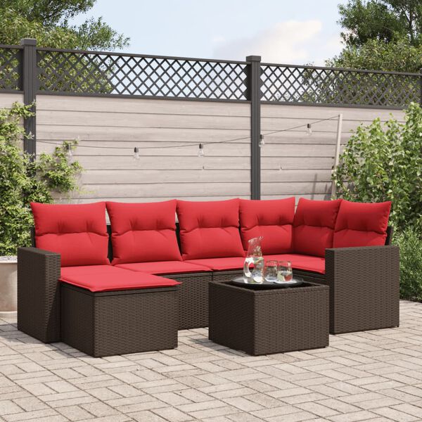 vidaXL 7 Piece Patio Sofa Set with Cushions Brown Poly Rattan