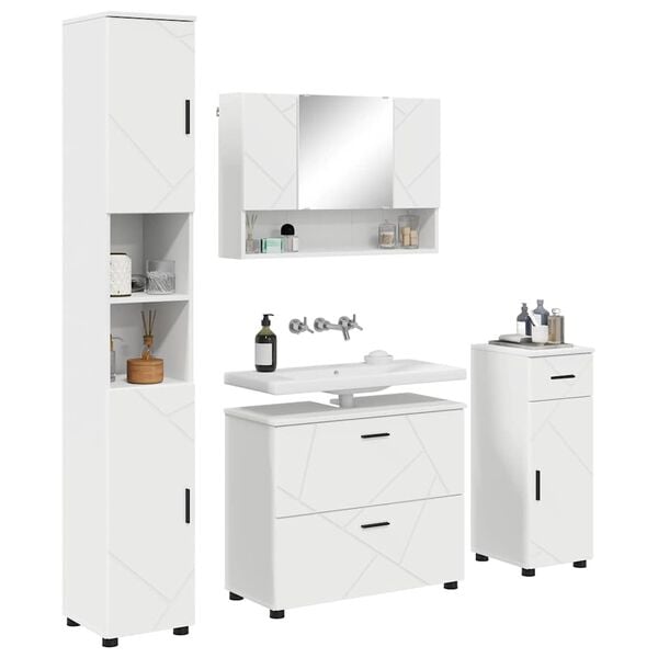 vidaXL Bathroom Furniture Set 4 pcs White Engineered Wood and Metal