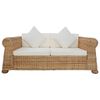 vidaXL Sofa Set Natural Rattan Medium Removable Covers Contemporary