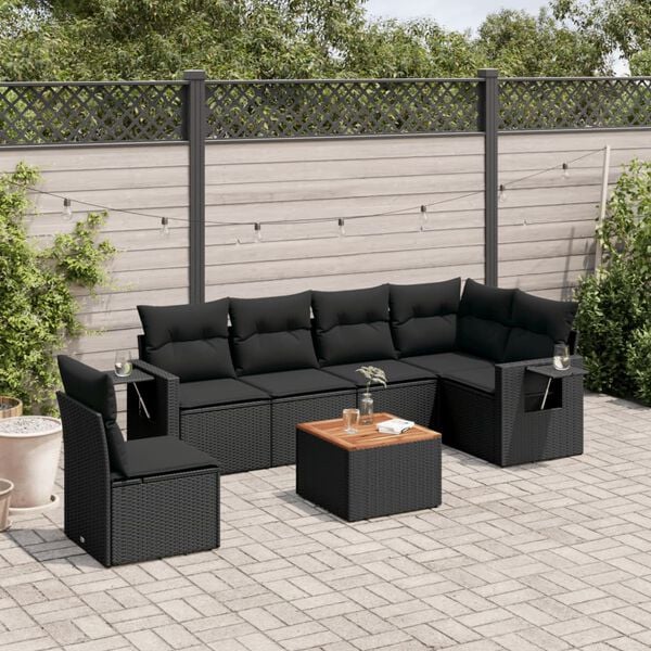 vidaXL Garden Sofa Set Black PE Rattan Large Adjustable Armrests